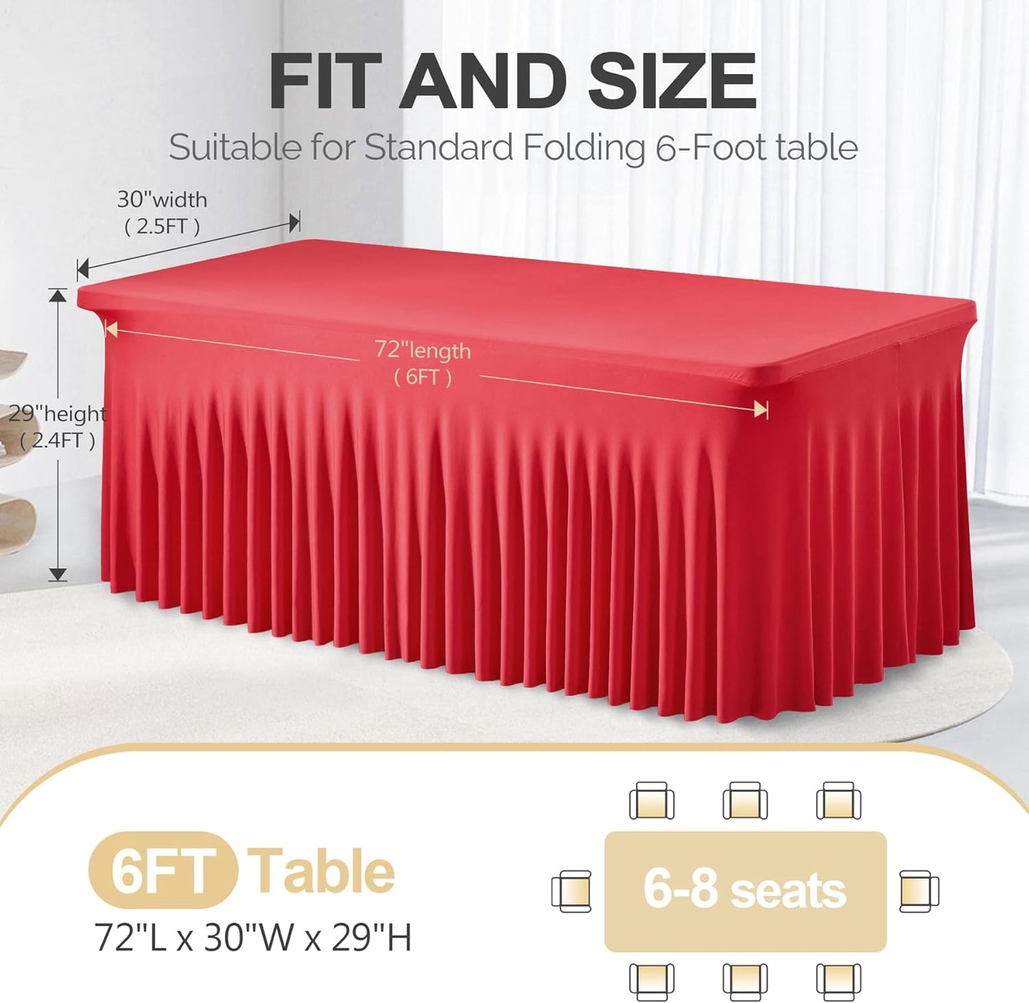 PARTISKY Red Spandex Tablecloth for 6ft Rectangle Tables, Stretchable Table Cover Skirt for Folding Tables Weddings Parties Banquets Events Trade Shows and Dessert Table