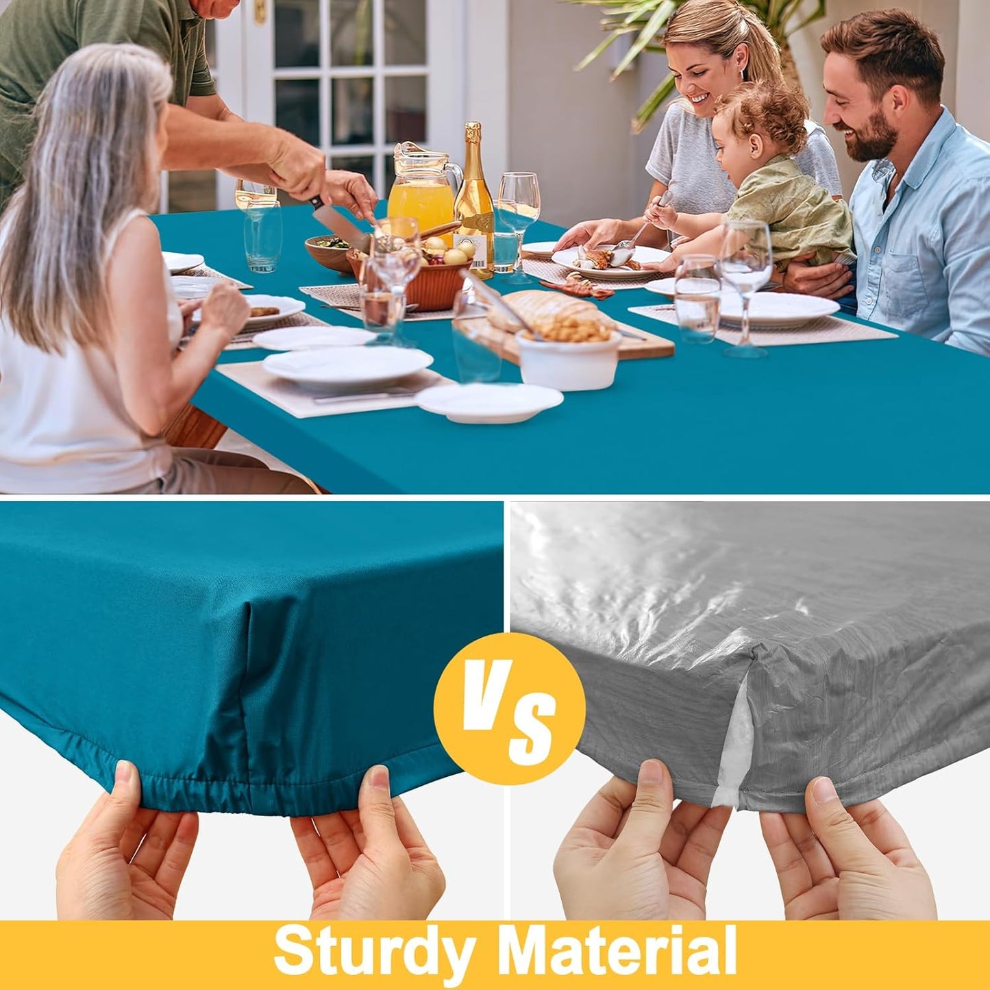 Rectangle Table Cloth, Waterproof Elastic Fitted Tablecloth for 4 Foot Folding Tables, Washable Polyester Tablecloths for Picnic, Camping, Outdoor (Teal, 24"x48")