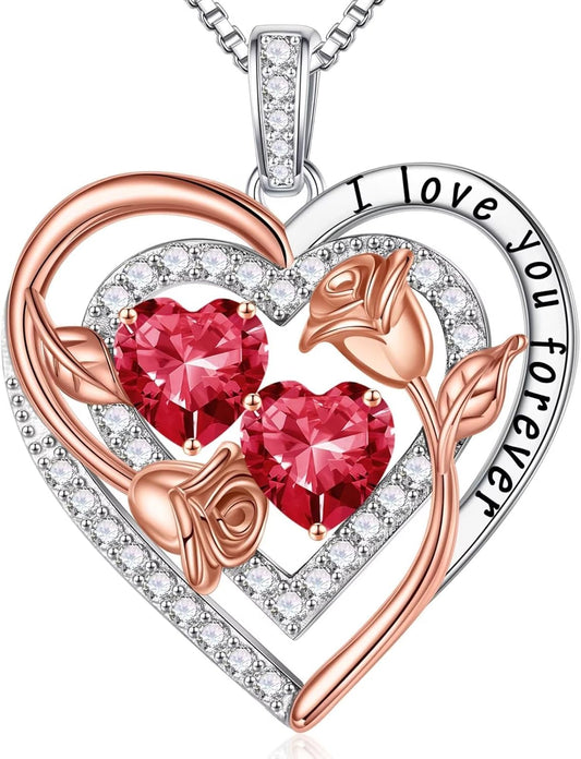 Iefil Birthstone Necklace for Women - Sterling Silver Birthstone Necklace Anniversary Birthday Gifts for Her Wife Mom Daughter