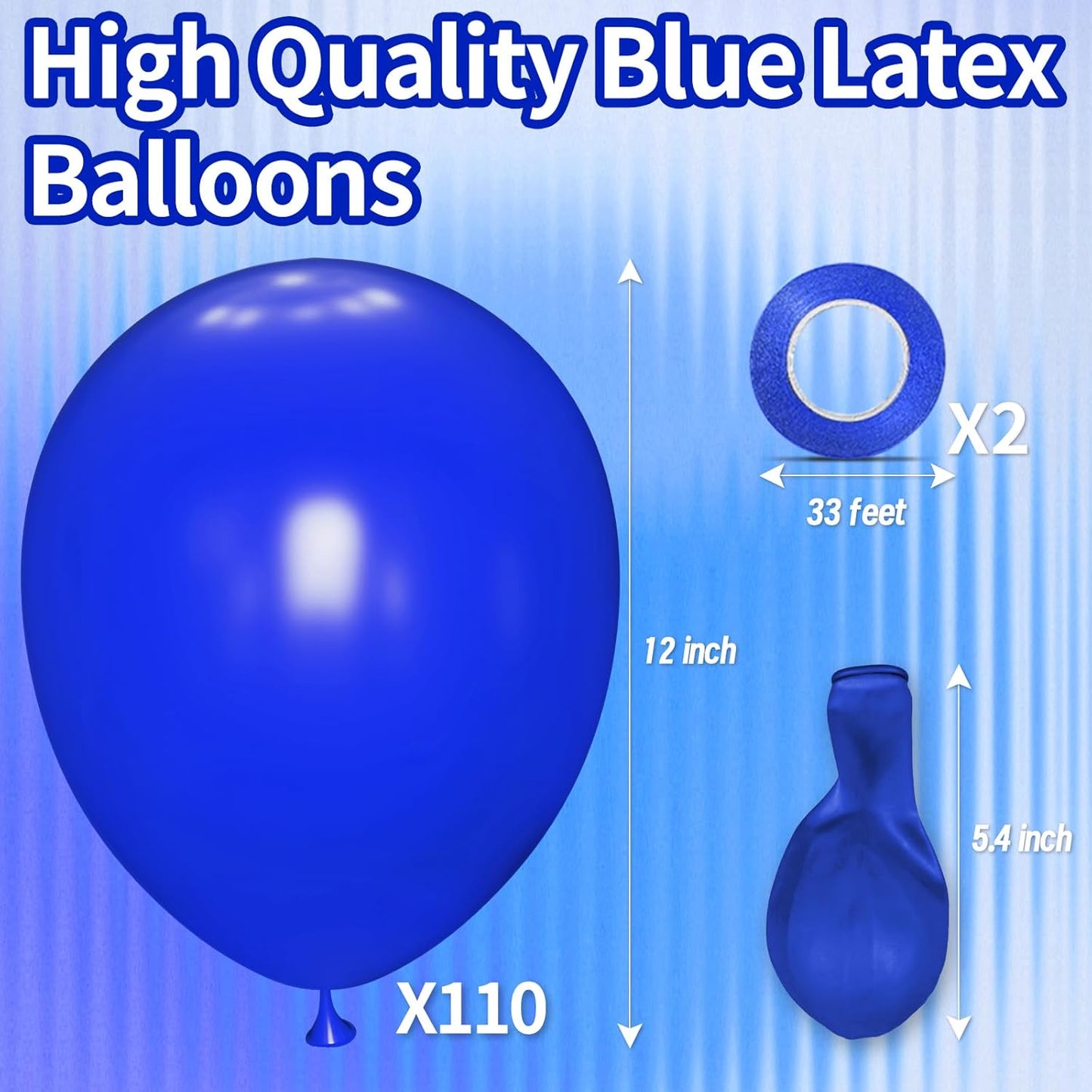 KAWKALSH Blue Balloon 110pcs, 12 Inch Thickened Latex Party Balloons Helium Bright Color for Birthday Baby Shower Wedding Party Supplies Arch Garland Decoration
