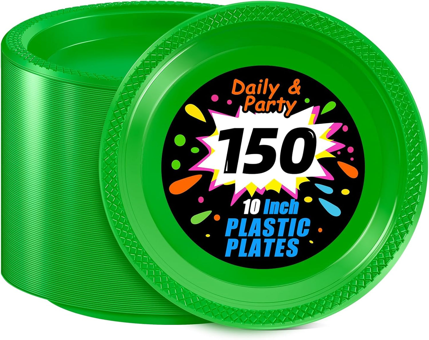 WELLIFE Green Party Plates 10 Inch -150 Count, Disposable Plastic Dinner Plates for Party St. Patrick's Day Easter Christmas