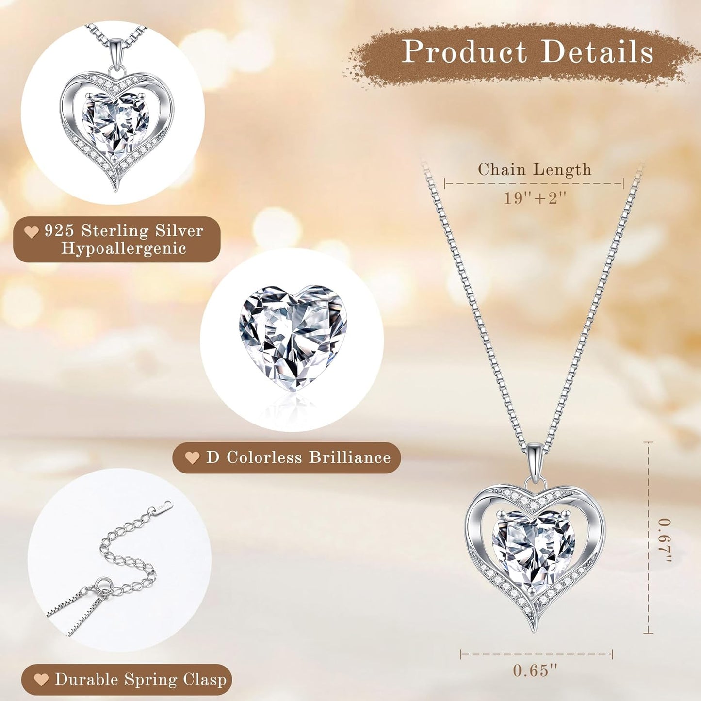 MOOSEA Christmas Gifts for Women Wife, 1-3ct D Color VVS1 925 Sterling Silver Anniversary Birthday Gifts for Women Wife Girlfriend Jewelry Moissanite Necklace