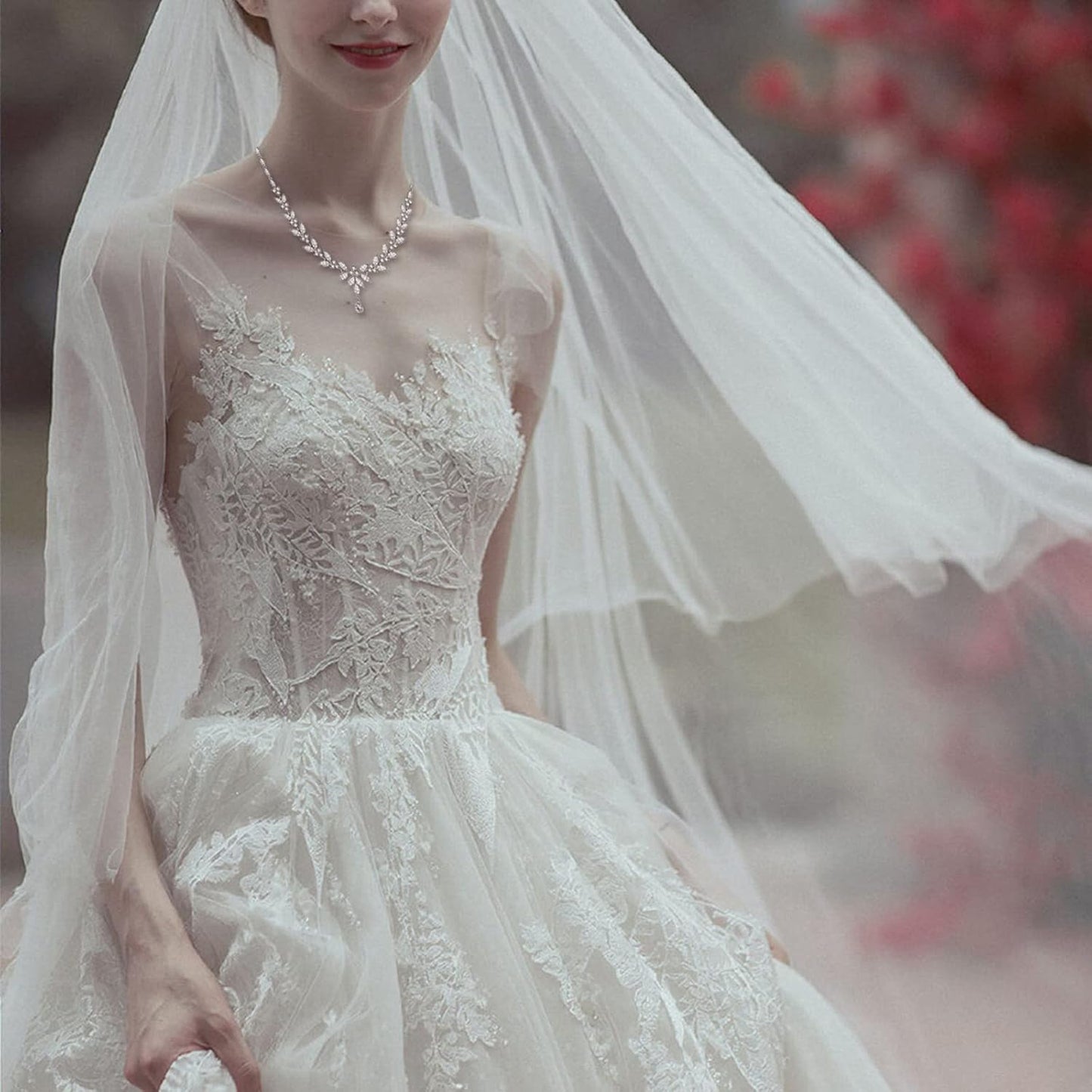 Jewelry Set for Women, Cubic Zirconia Necklace Dangle Earrings & Bracelet Jewelry Set for Bride Bridesmaid Wedding Engagement Prom Party