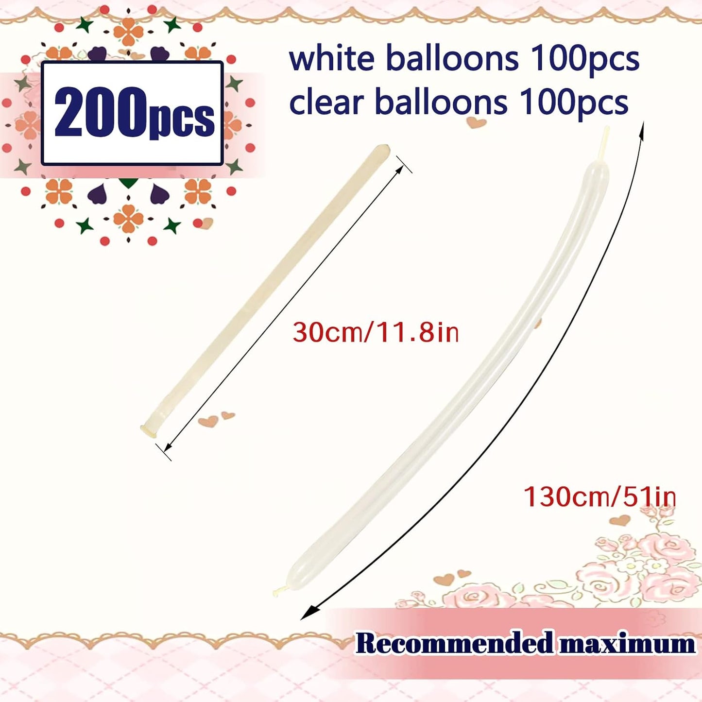 200 Pcs 260 Balloons Long Balloons White and Clear Twisting Animals for Balloon Arch Garland Birthday Wedding Party Decoration