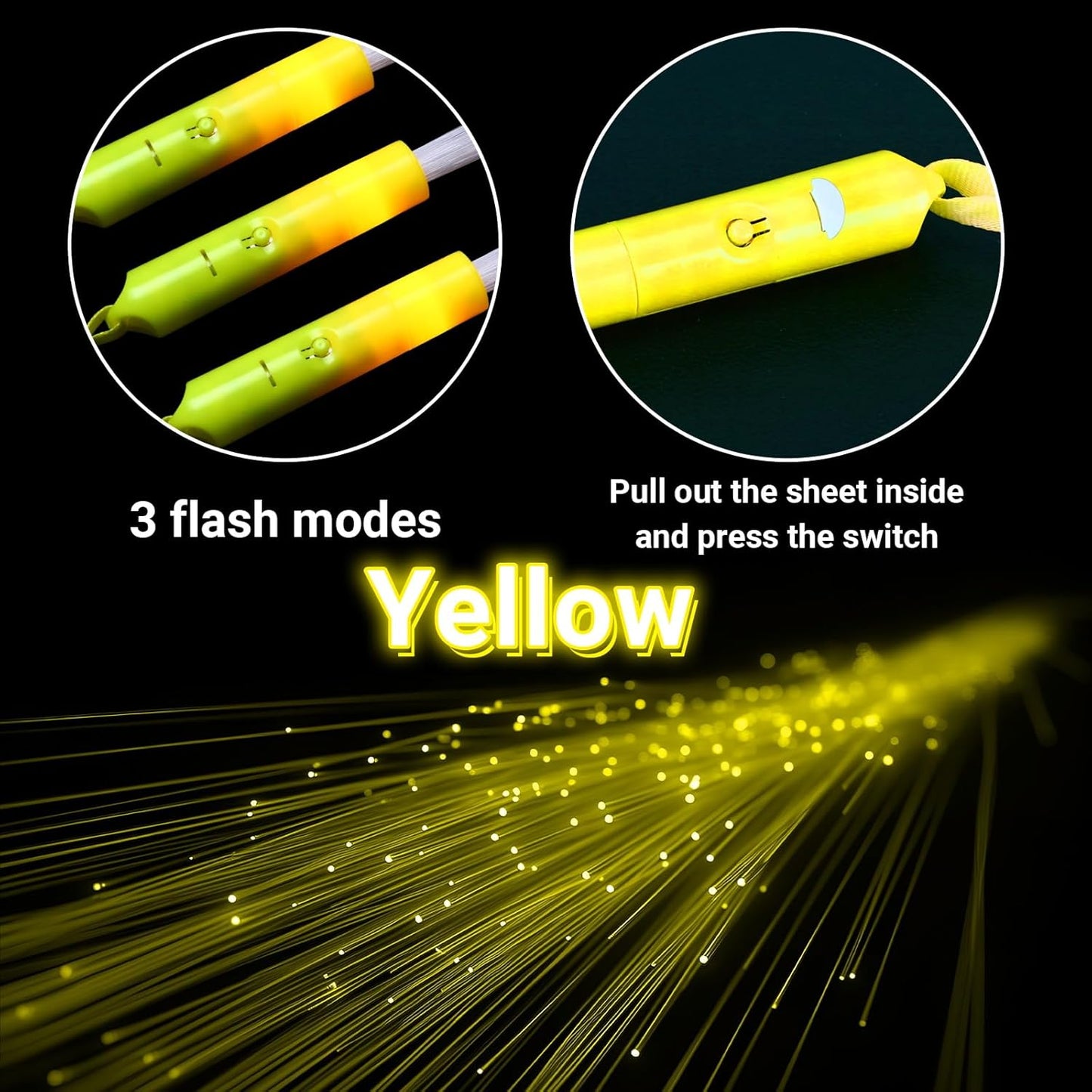 18 PCS Yellow LED Fiber Optic Wands Glow Sticks, Light Up Wands, Fiber Optic Lights Rod, Flashing Wands with 3 Light Modes for Wedding,Halloween,Christmas, Neon Party Favors Supplies
