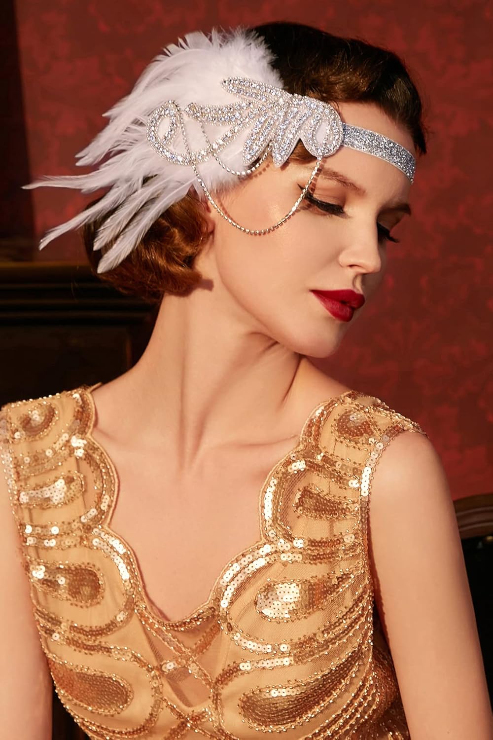 BABEYOND 1920s Flapper Headband Roaring 20s Great Gatsby Feather Headpiece