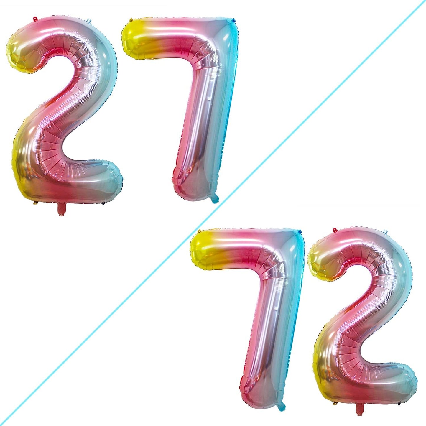 GOER Number 27 Balloons for 27th Birthday Party Decorations,42 Inch Jumbo Foil Helium 72 Balloons for 72nd Birthday Party Decoration (Rainbow)