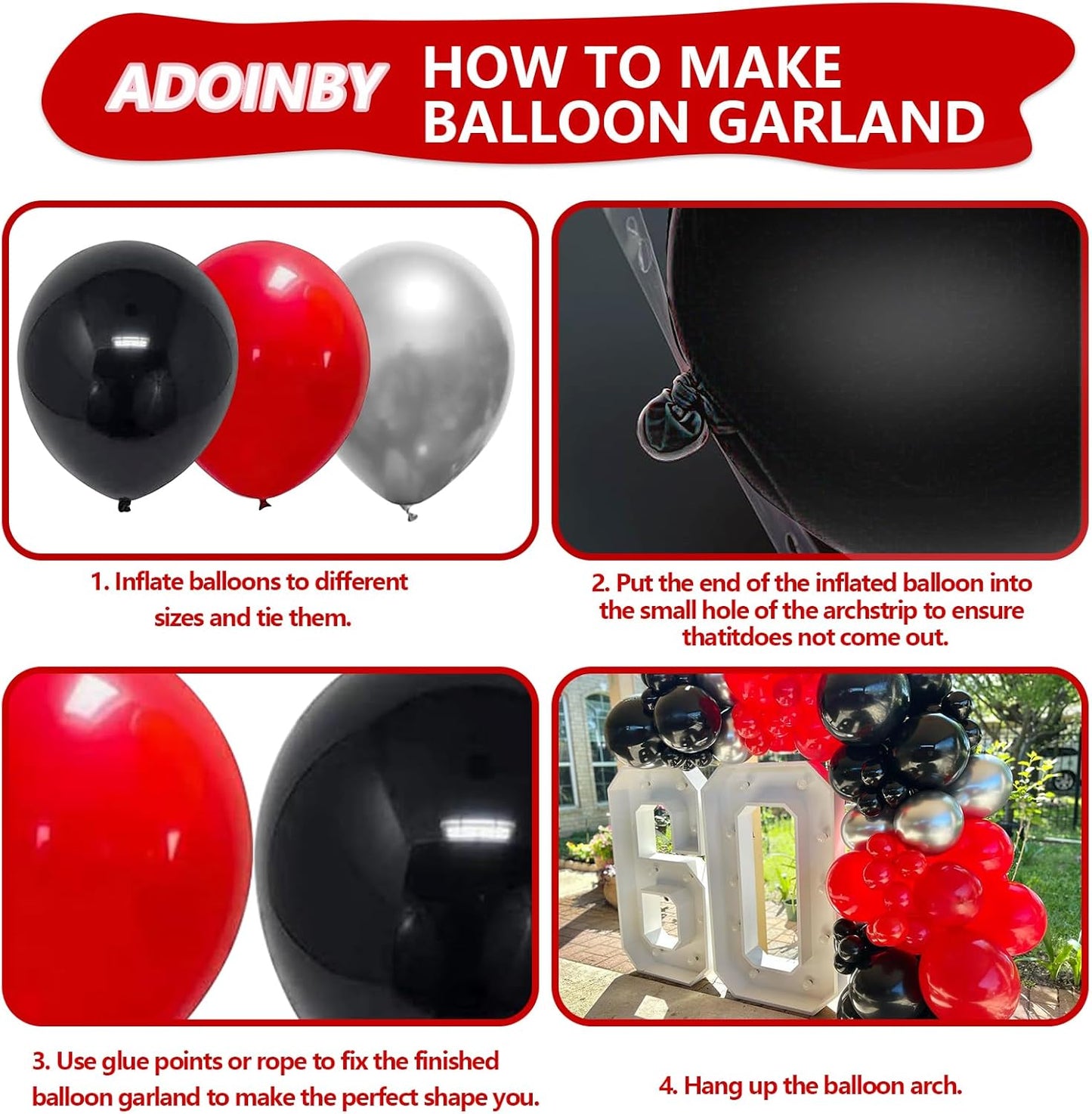 Red and Black Balloons Arch Kit, ADOINBY 140Pcs Matte Red Black Metallic Silver Garland kit, 18 12 10 5 Inch Different Size Balloons for Birthday Party Anniversary Wedding Graduation Prom Decorations