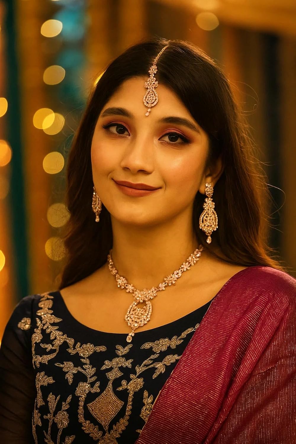 Touchstone Indian jewelry sets for women maang tikka wedding guest gold necklace bollywood jewellery set pageant elegant prom bride accessories western crystal chunky rhinestone necklaces