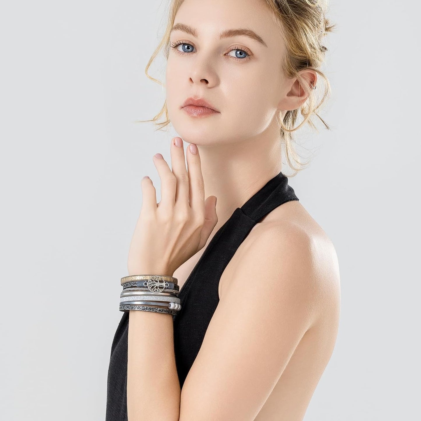 FANCY SHINY Tree of Life Leather Wrap Bracelet Inspirational Cuff Bangles Boho Pearl Bracelets with Magnetic Clasp Unique Jewelry Gifts for Women