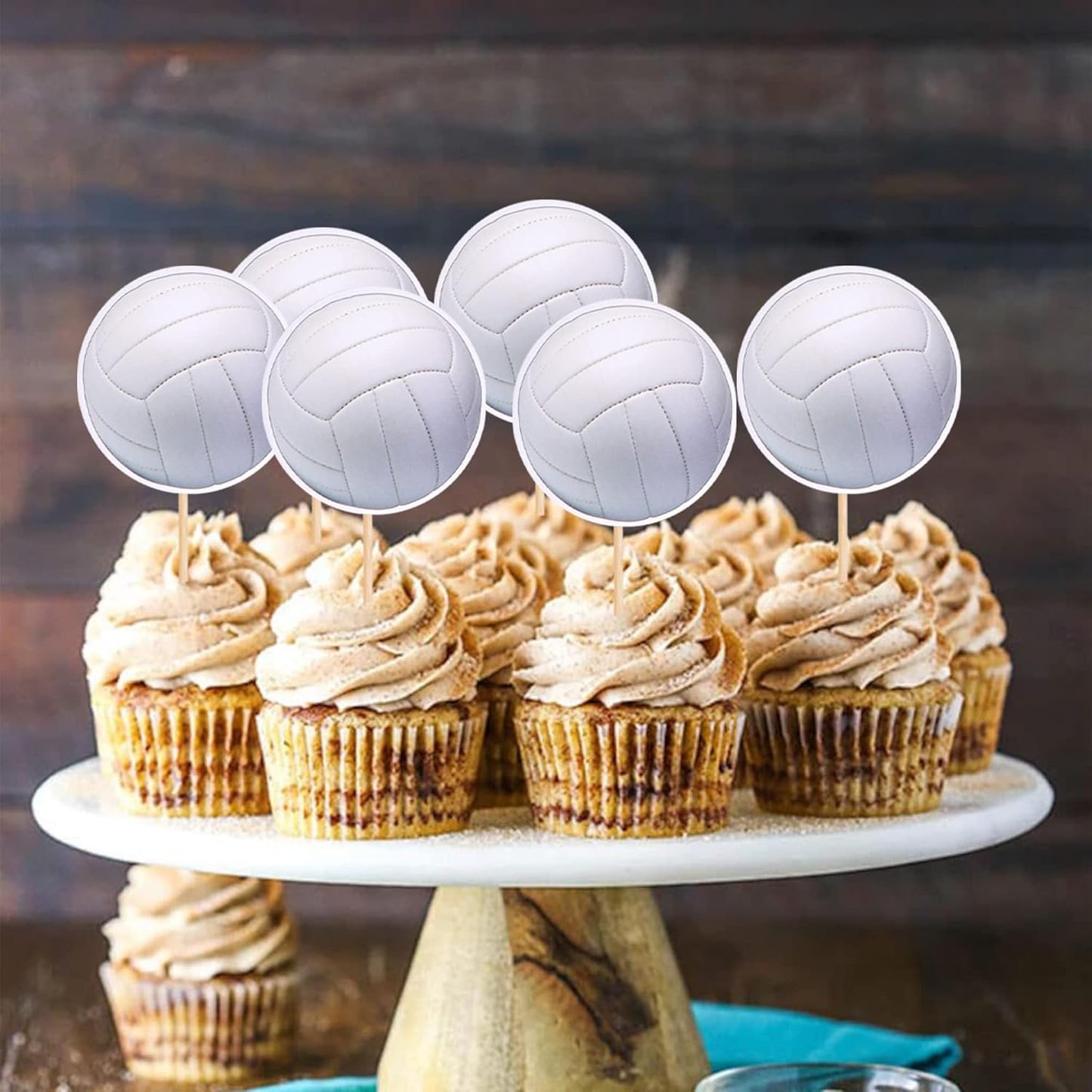 36 PCS Volleyball Cupcake Toppers Sports Ball Cupcake Picks Volleyball Game Player Birthday Cake Decoration for Sports Volleyballs Theme Baby Shower Birthday Party Decorations Supplies
