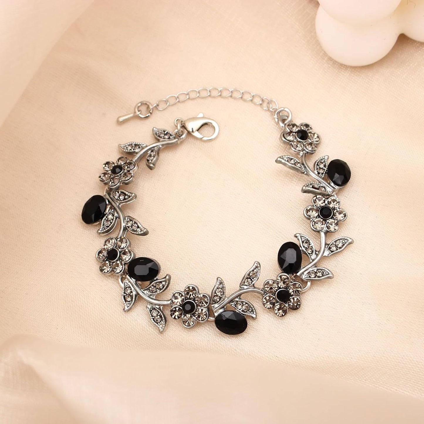 SFE Elegant Austrian Crystal Bridal Bridesmaid Wedding Jewelry Flower Leaf Necklace Dangle Earrings Link Bracelet Jewelry Set for Women