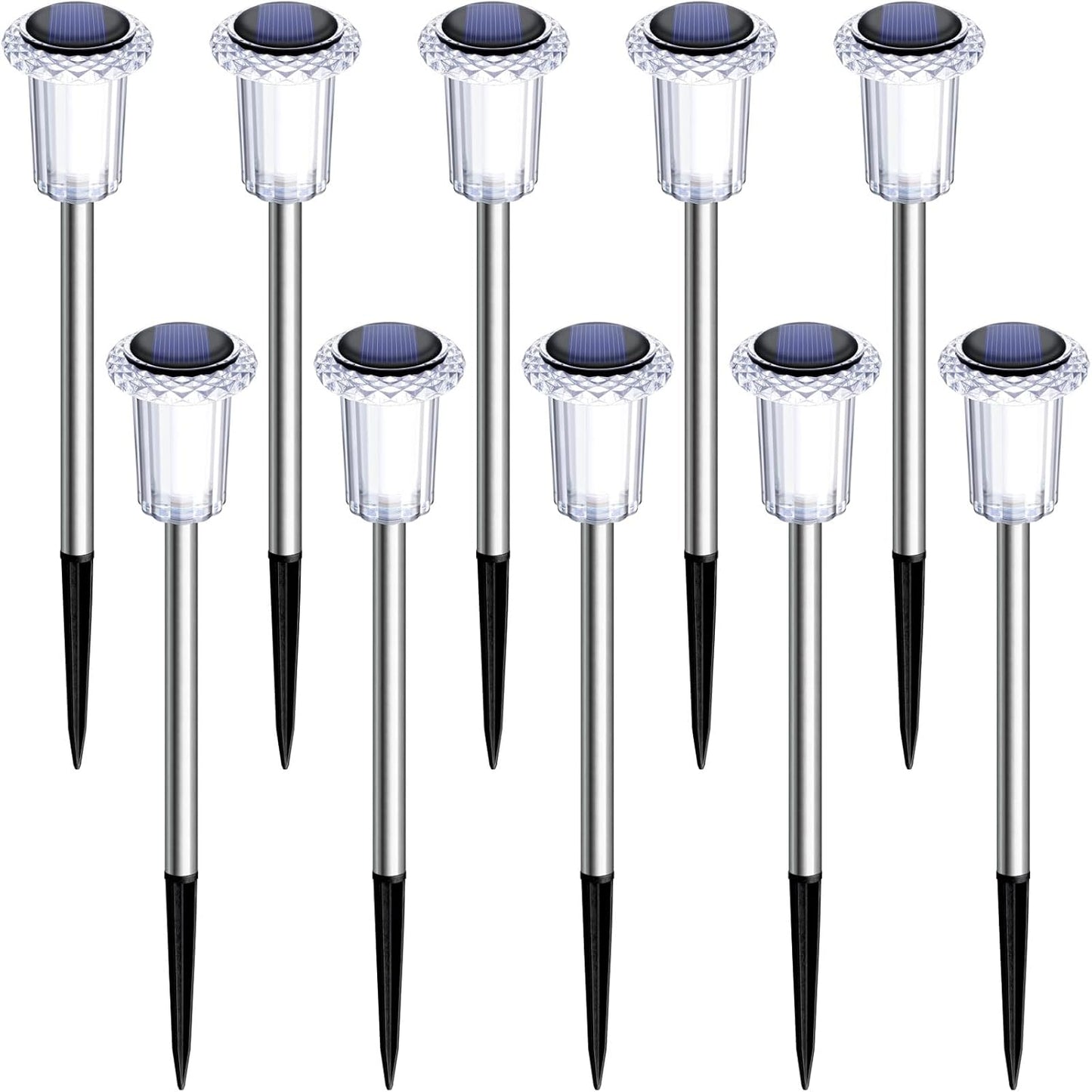 Solar Lights Outdoor 10 Pack Solar Pathway Lights Outdoor LED Waterproof Stainless Steel Driveway Lighting for Outdise, Yard, Walkway, Sidewalk, Garden, Lawn (Warm White)