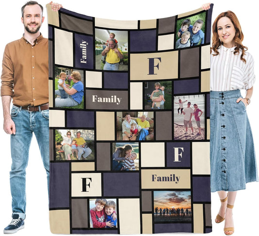 Custom Blankets with Photos Text, Customized Gifts for Family, Personalized Blanket Customized Throw Blankets with Photos, Gifts for Mom Dad Grandma Grandpa Aunt Uncle on Birthday Wedding Christmas