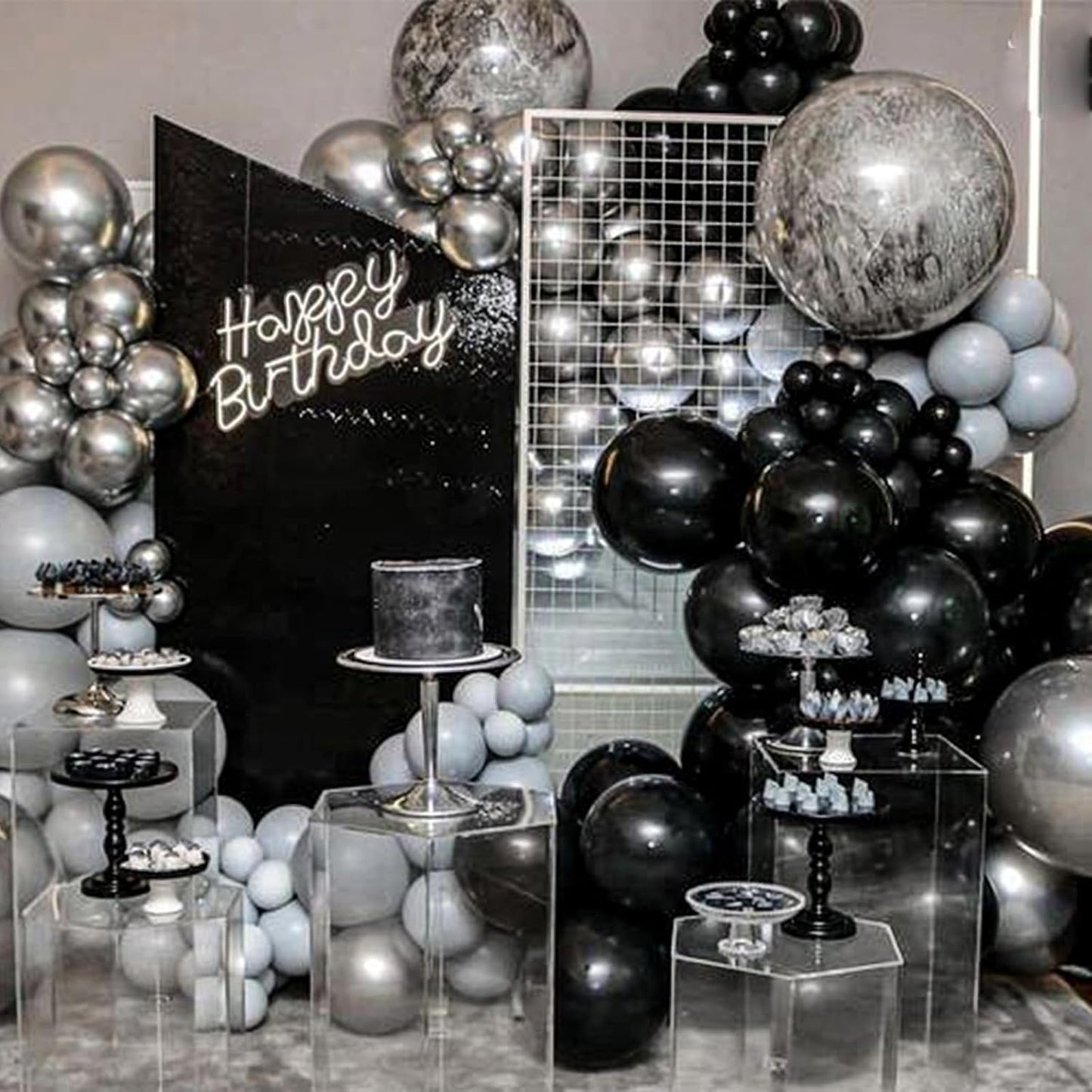 Black and Silver Balloon Arch Kit, 102Pcs Metallic Silver and Black Balloon Garland Kit Gray Party Balloons Grey Latex Balloons for Birthday Party Baby Shower Wedding Bridal Shower