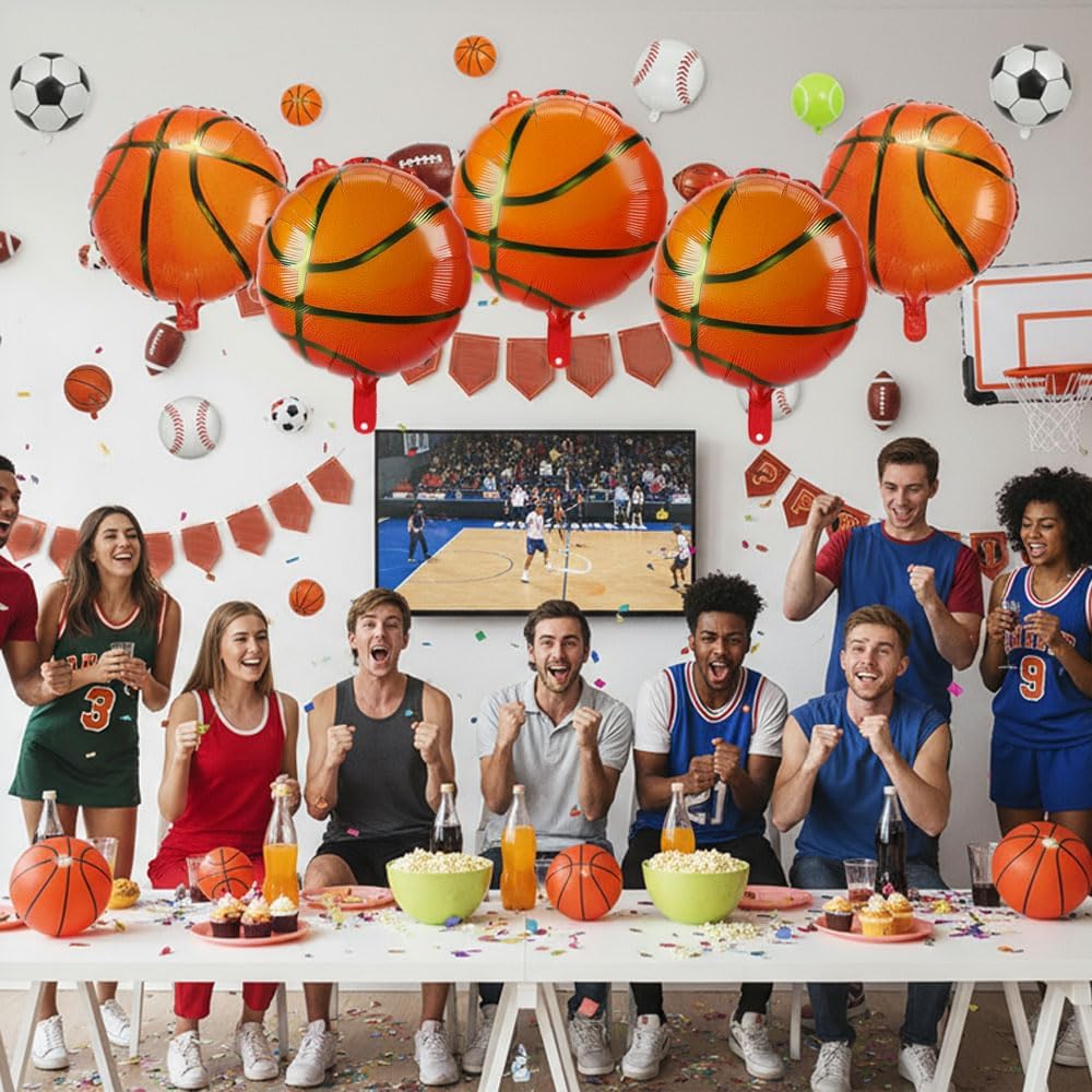 8 PCS 18 Inch Basketball Balloons Birthday Party Decorations Sports Giant Balloons Christmas Mylar Foil Helium Aluminum Balloon Kit for Party Supplies Favor Baby Shower Gender Reveal Sport Theme Decor