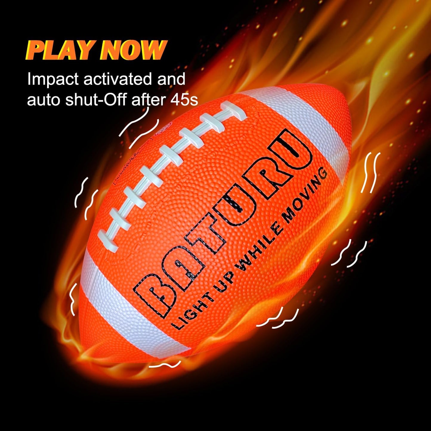 Light Up Football, Glow in The Dark Balls Toys, Junior NO 6 - Birthday Gifts for Boys Kids Teen Youth 8 9 10 11 12 Year Old, Catch Games in Backyard Evening, Camping, Beach, Outdoor (Orange+Black)