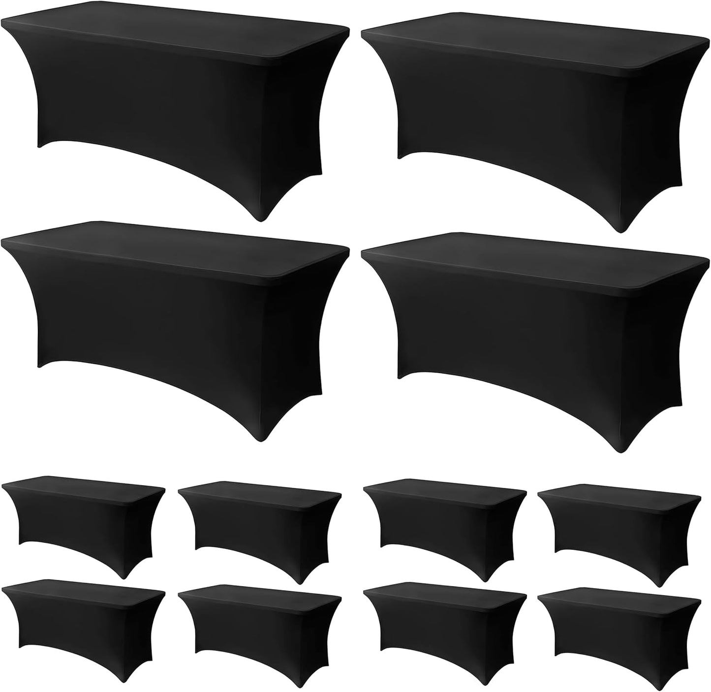 6FT Black Table Cloth - 12 Pack Fitted Stretch Rectangle Spandex Tablecloth, Washable Table Cover for Party, Picnic, Wedding, Banquet, Birthday and Festival(30" x 72")