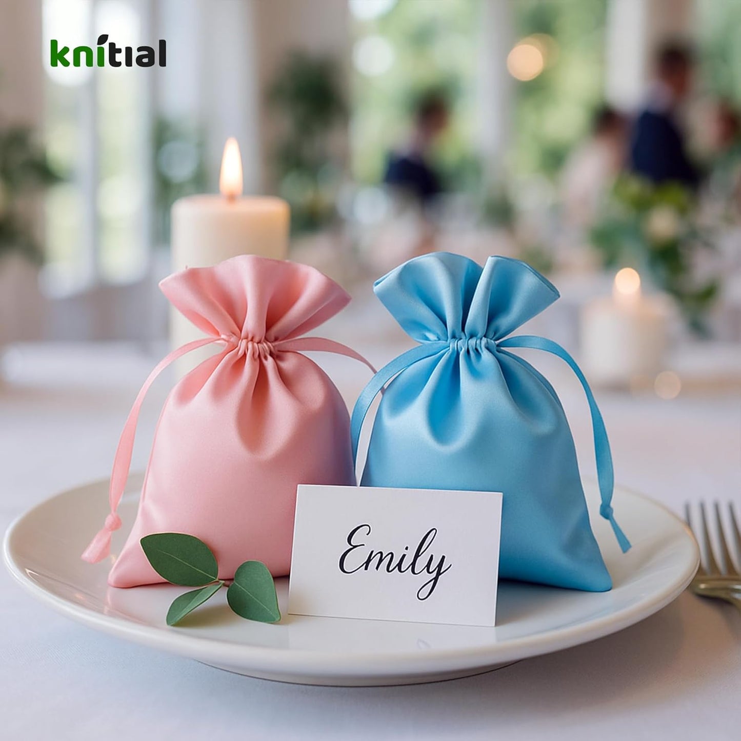 Knitial 5" x 8" Copper Satin Gift Bags, Jewelry, Wedding Favor Drawstring Bags Baby Shower Christmas 50 Count