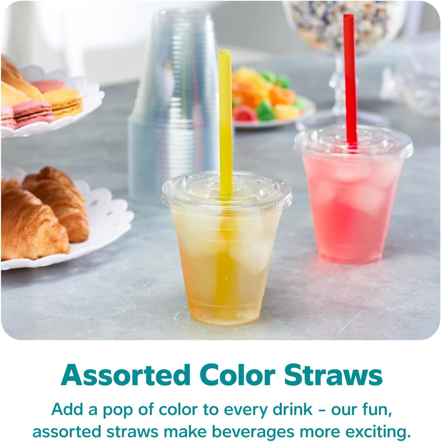 GUSTO [12 oz. - 100 Count Clear Cups with Flat Lids & Straws - Disposable Clear Drinking Cups for Iced Coffee, Cold Drinks, Milkshakes, and Smoothies - Formerly Comfy Package