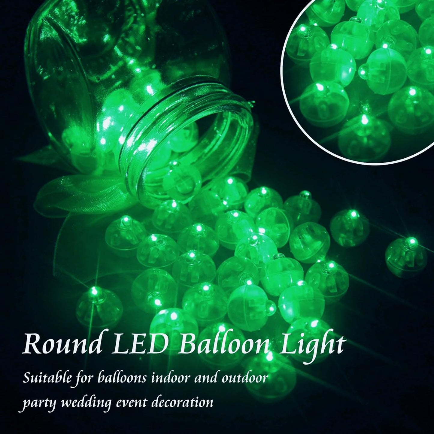 50pcs Balloon Lights Mini Led Lights Round Long Standby Time Ball Lamps Paper Lantern Balloons Lamps for Birthday Party Christmas Halloween Decoration Green