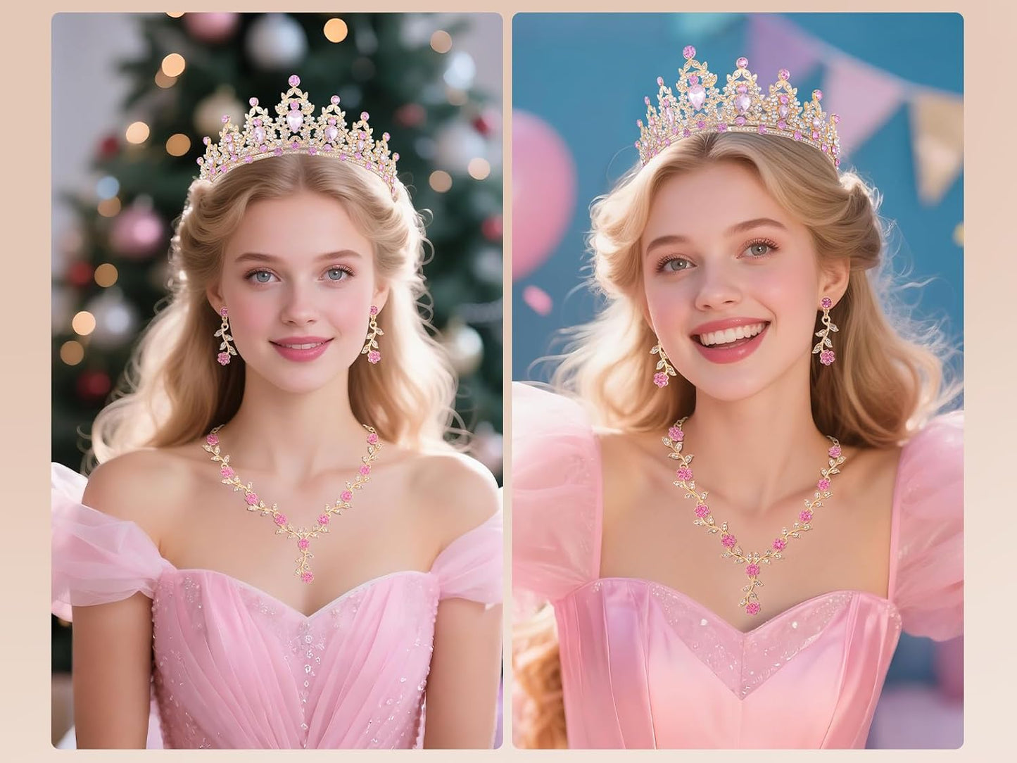 Kamirola Tiaras and Crowns for Women,Tiaras Earrings Necklace, Crystal Bridal Jewelry Set, Costume Party Halloween Prom Pageant Jewelry for Women(TR45)