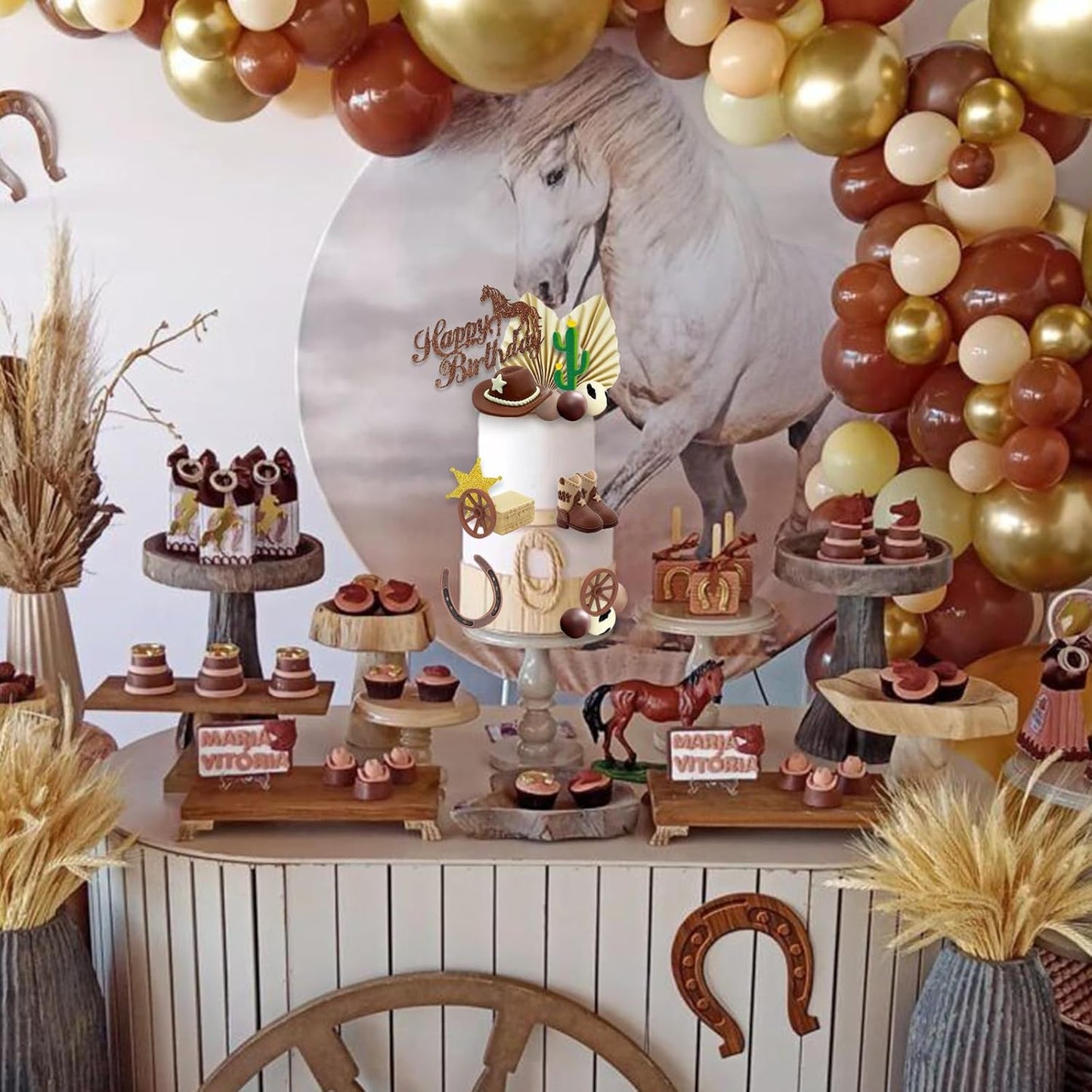 44pcs Cowboy Cake Topper Western Hat and Boot Cupcake Toppers with Balls Cactus and Horseshoe Decorations for Cowboy Theme Birthday Party Baby Shower Supplies