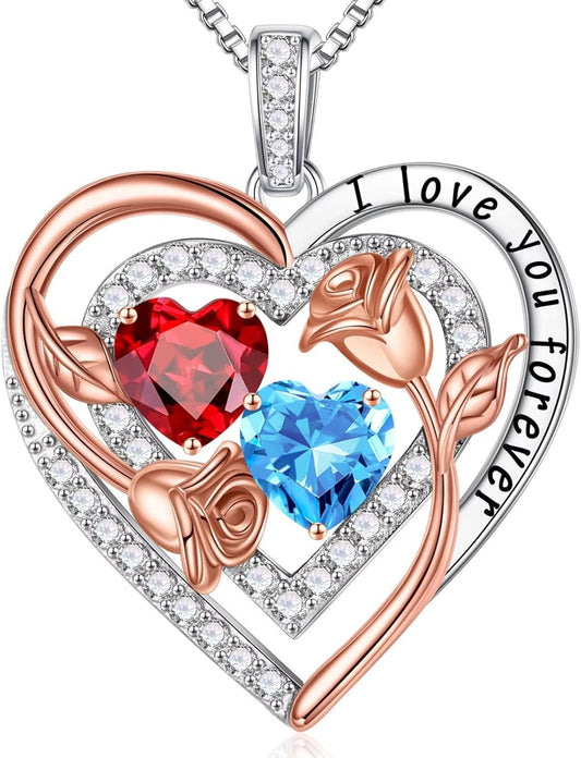 Iefil Birthstone Necklace for Women - Sterling Silver Birthstone Necklace Anniversary Birthday Gifts for Her Wife Mom Daughter