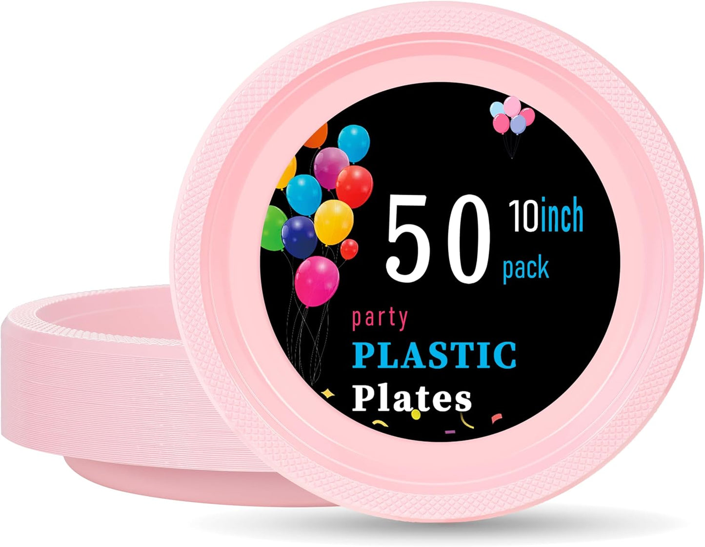 WELLIFE 10 Inch Plastic Plates Pink 50 Count Disposable Plate for Party, Large Big Plates for Dinner Party Supplies Birthday Camping BBQ Valentine's Day, Mother's Day