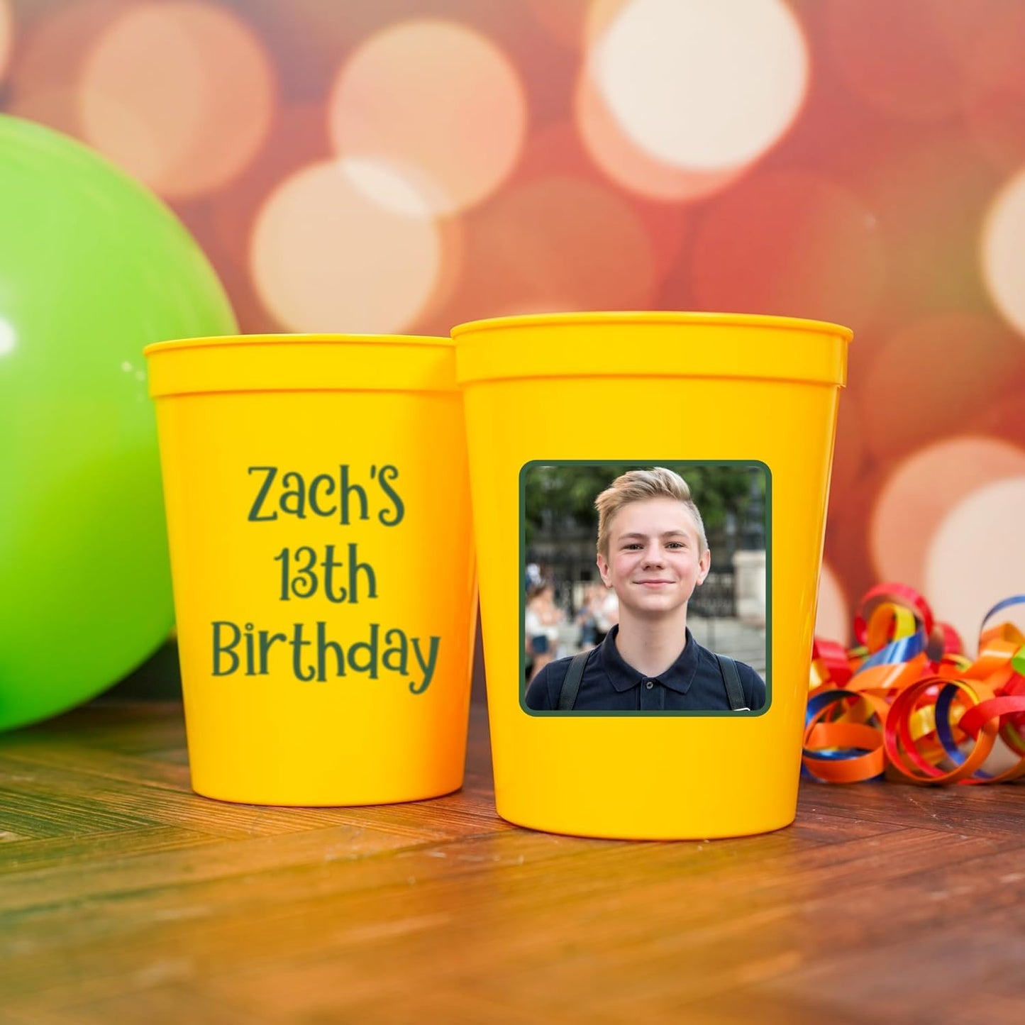 Custom Stadium Cups with Photo – Personalized 16oz Cups with Text – Printed Directly on Cup – Choose Cup Color, Text Color, Quantity and More – Party Favor for Birthdays & Events (Classic)