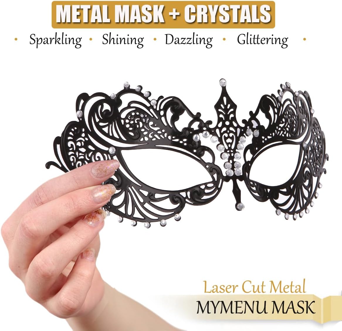 MYMENU Masquerade Mask for Women Shiny Rhinestone Metal Mask Venetian Mask for Party Prom Ball