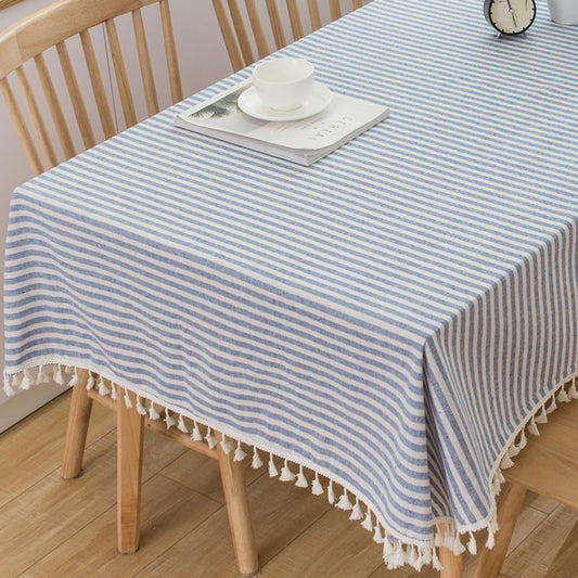 TruDelve Cloth Tablecloths Rectangular Blue and White Striped Boho Cotton Tablecloth Summer Outdoor Table Cloths Rectangle (Blue,70"x55",Rectangular)