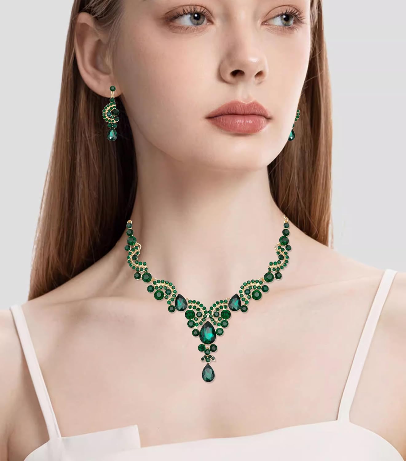 CSY Elegant Crystal Necklace Earrings Bracelet Ring Bridal Wedding Party Costume Jewelry Sets for Brides Women