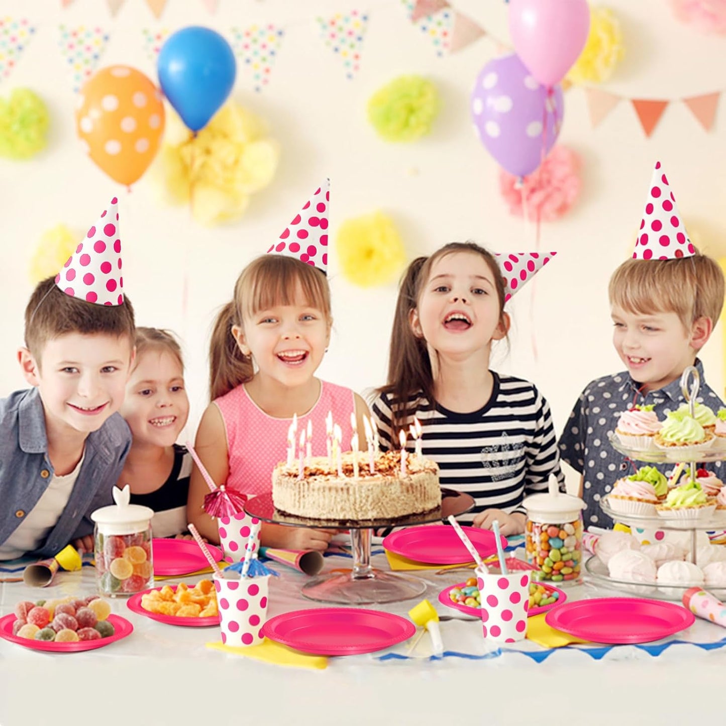 WELLIFE Hot Pink Party Plates 7 Inch -150 Count, Plastic Disposable Dessert Plates for Party Valentine's Day Cake Appetizers Salad Baby Shower Wedding