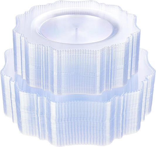 COLOSUS 100pcs Clear Plastic Plates - Heavy Duty Plastic Plates Disposable for Party/wedding Include 50pcs Dinner Plates and 50pcs Dessert Plates.