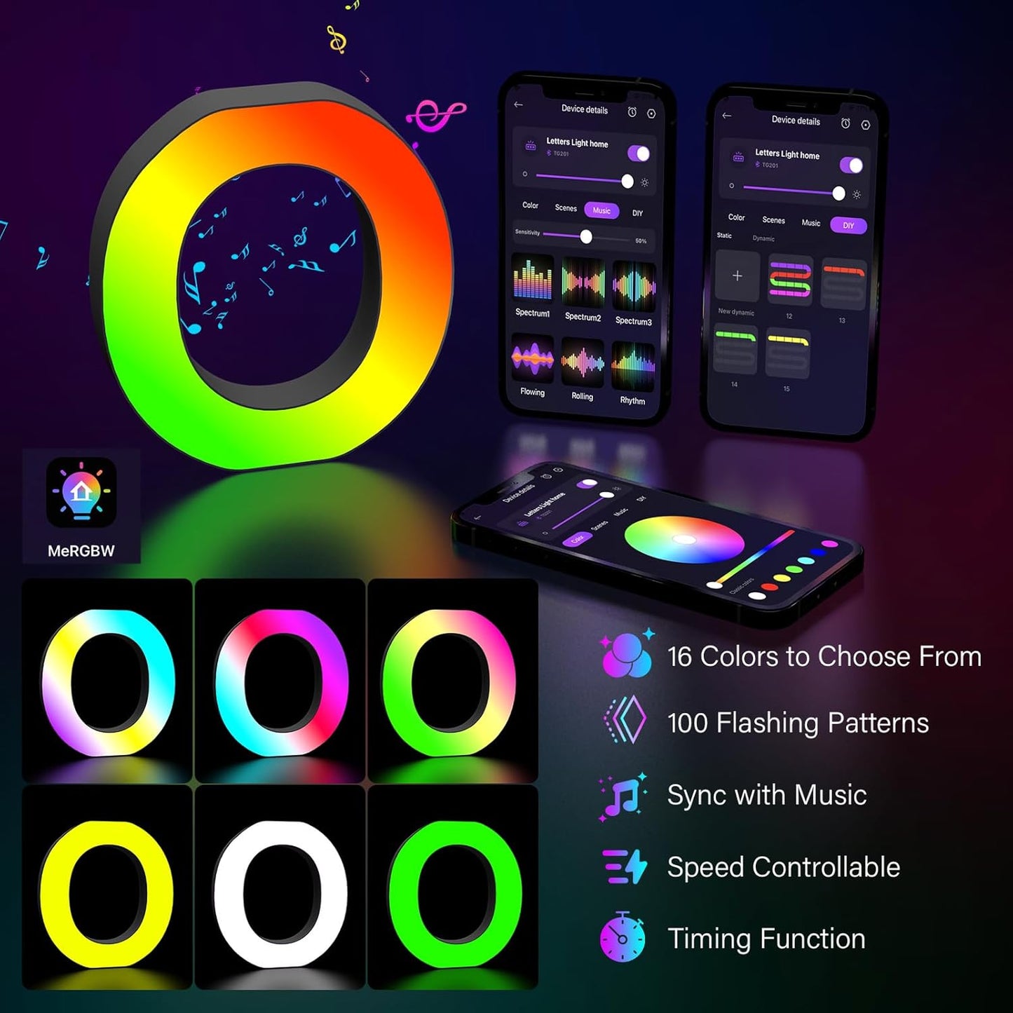 Light Up Marquee Letter - Music Sync RGB Color Changing LED Lights Logo Game Lights for Girls Women Party Birthday Christmas Valentine's Day Wall Desktop Decoration