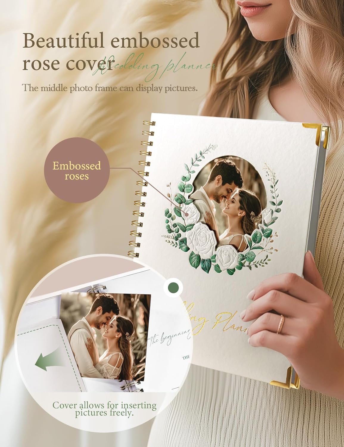 molekaus Wedding Planner Book And Organizer：Wedding Planner For Bride With Interchangeable Photo Cover & Embossed Design — Wedding Planner Bride Gifts With Checklists, Guest List & Timeline 11.5*10.5in