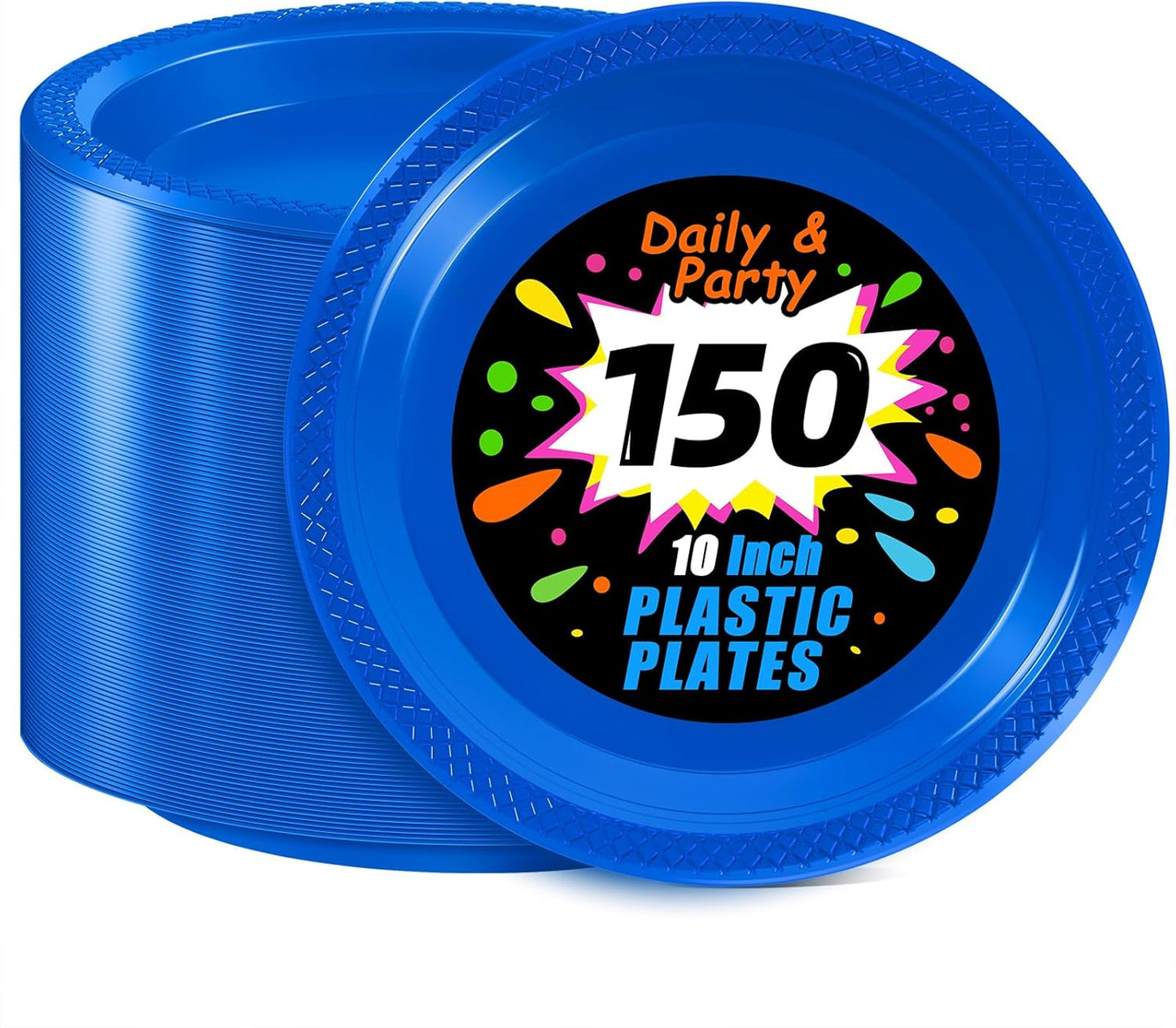 WELLIFE Royal Blue Party Plates 10 Inch -150 Count, Disposable Plastic Dark Blue Dinner Plates for Party Dessert Cake Appetizer