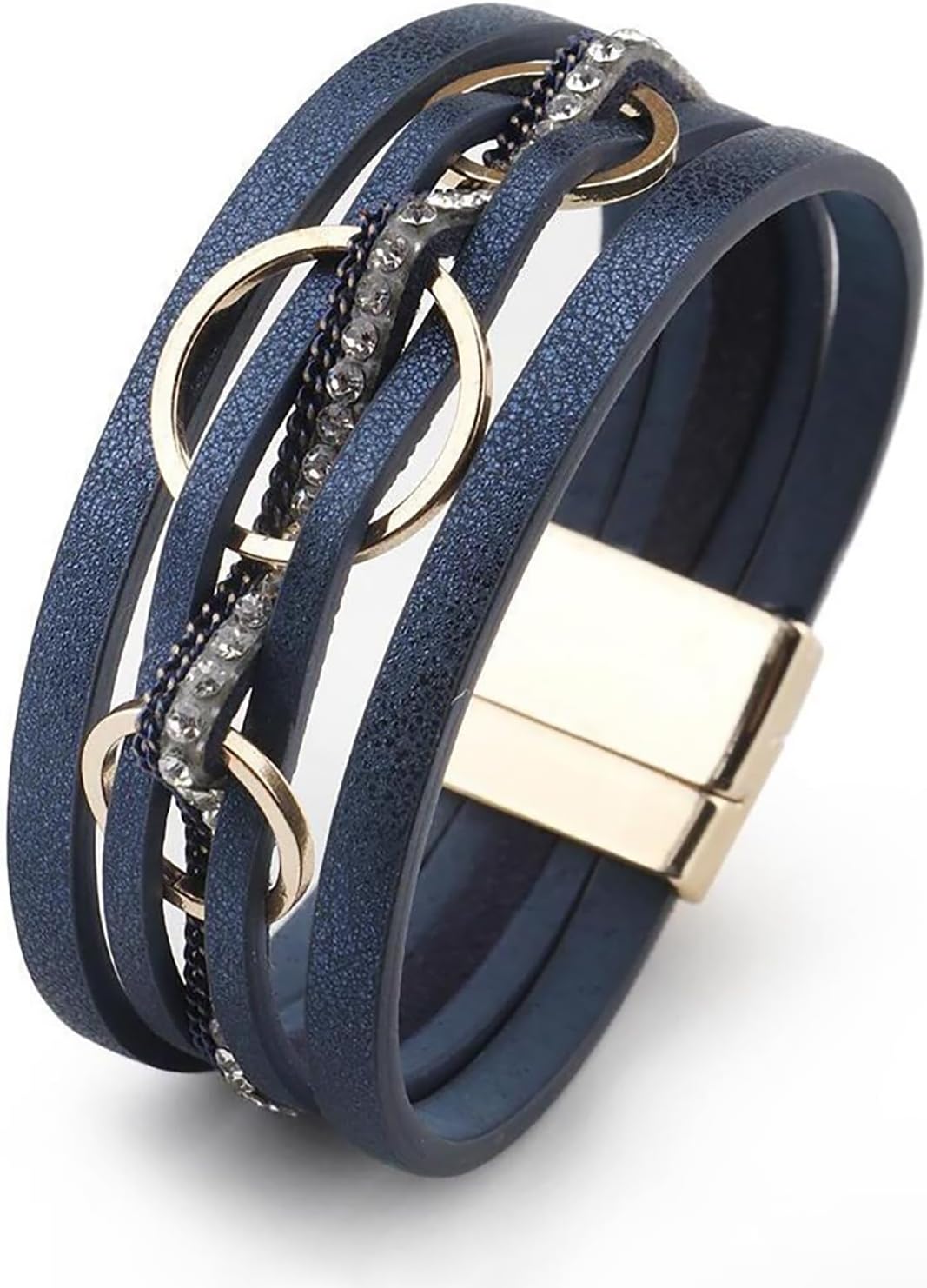 Fesciory Leopard Bracelet for Women, Boho Leather Wrap Multi-Layer Pearl Crystal Bracelet Bangle Jewelry