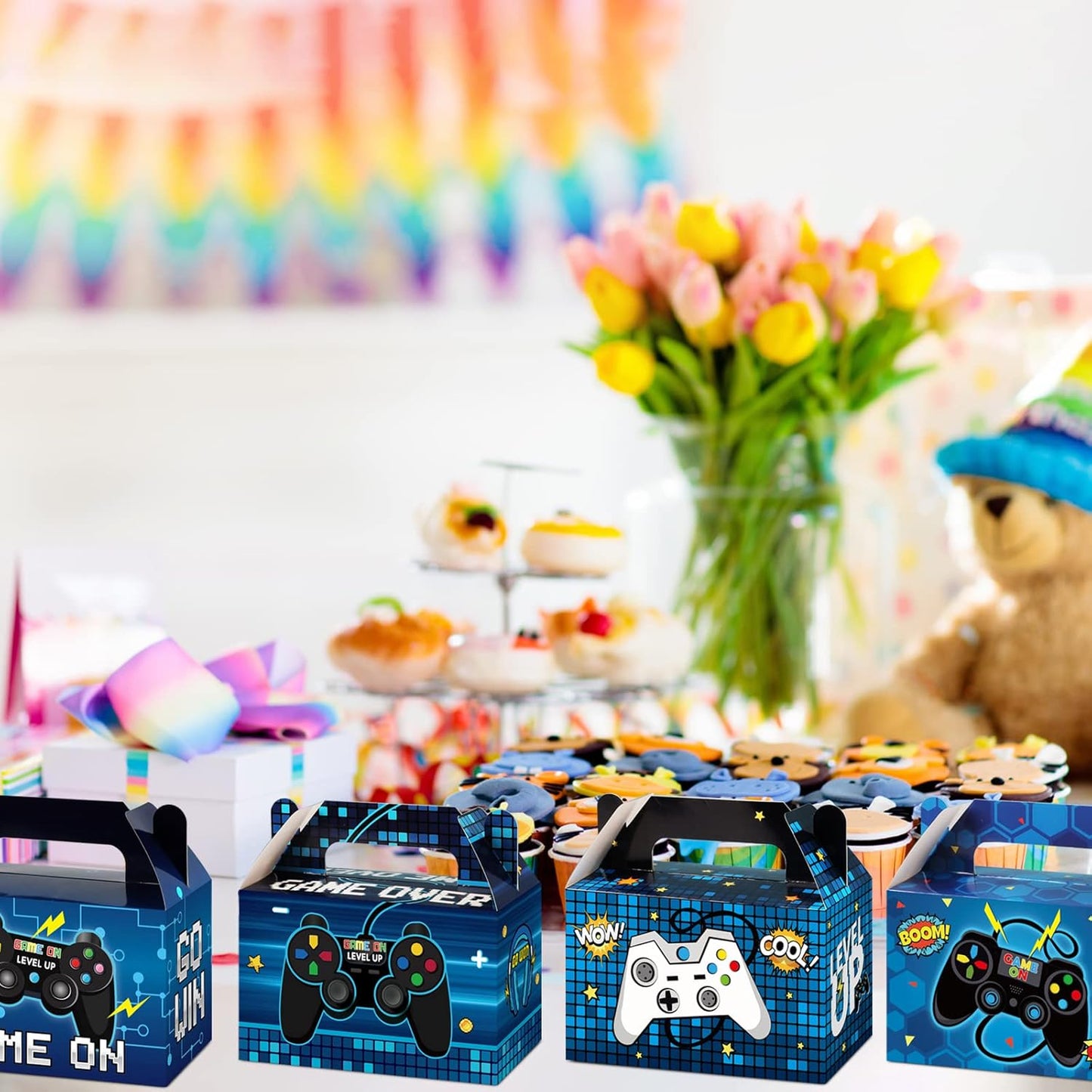 12 Pcs Video Game Bags Gamer Party Favors Treat Gift Boxes Gamer Candy Bags Gaming Party Favors Goody Boxes for Kids Boys Video Game Birthday Decorations Supplies 6 x 3 x 3.5 Inches（Blue）
