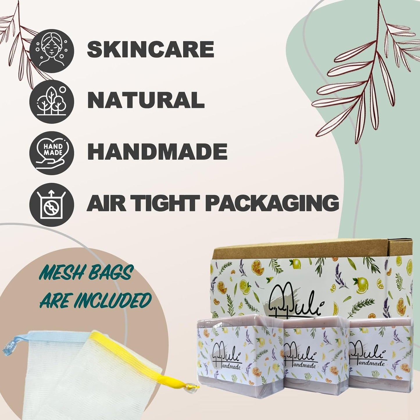 Natural Handemade Bar Soap for Men and Women with Essential oils, Scented Bar Soaps for Bath, Fragrance Regular Use Gift Set (Pack of 3) Lavender