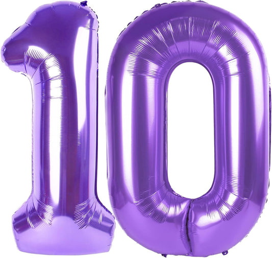 Purple Number 10 Balloon 40 inch, 10 Number Balloons, 10th Purple Birthday Decorations, 10 Year Old Girls Boys Party Supplies