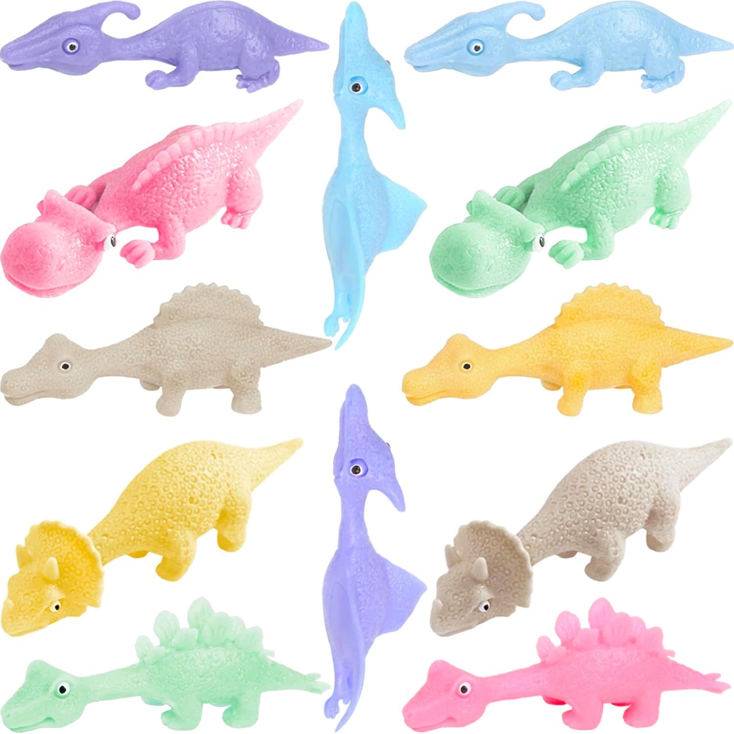 Dinosaur Toys for Kids Stocking Stuffers 12pcs Slingshot Dinosaur Finger Toys for Boys Party Favors, Bulk Flying Sticky Dino Toys for Kids Ages 3-5-7 4-8-12 Year Old Boys Girls Teens Gifts Game Prizes