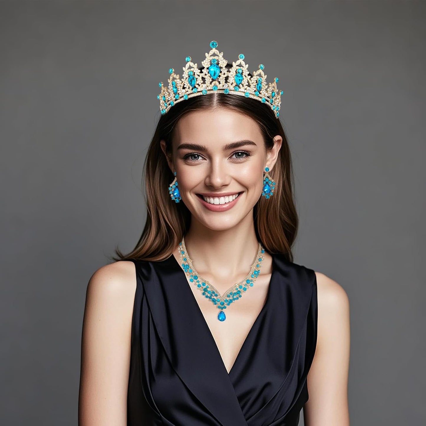 Crowns and Tiaras jewelry sets for Wedding princess birthday party Halloween Prom Pageant Jewelry for Women Crystal Bridal Jewelry Set for women