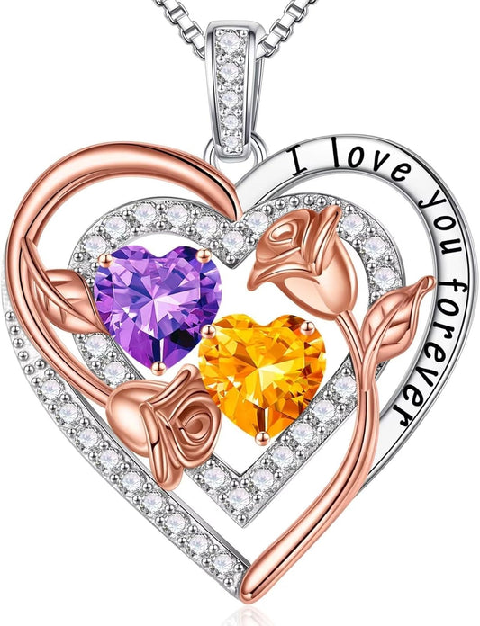 Iefil Birthstone Necklace for Women - Sterling Silver Birthstone Necklace Anniversary Birthday Gifts for Her Wife Mom Daughter