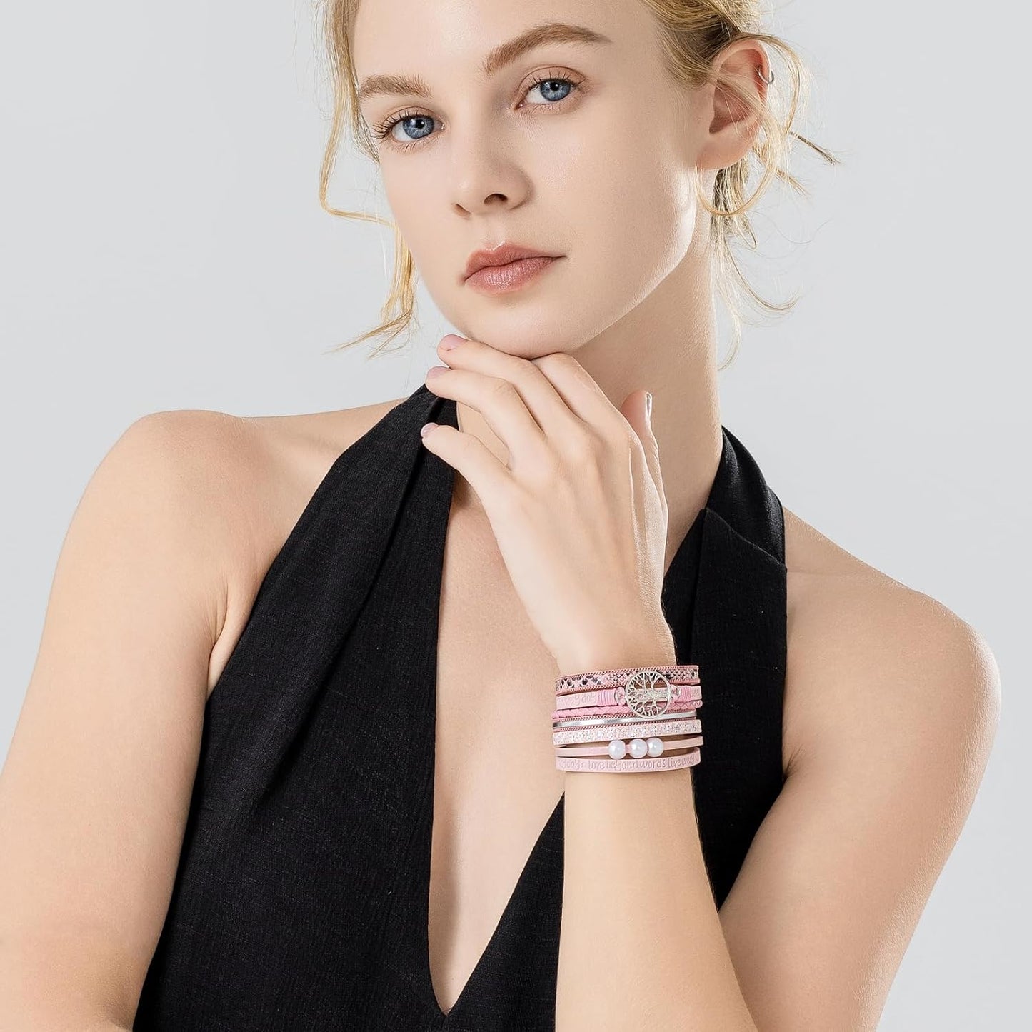 FANCY SHINY Tree of Life Leather Wrap Bracelet Inspirational Cuff Bangles Boho Pearl Bracelets with Magnetic Clasp Unique Jewelry Gifts for Women