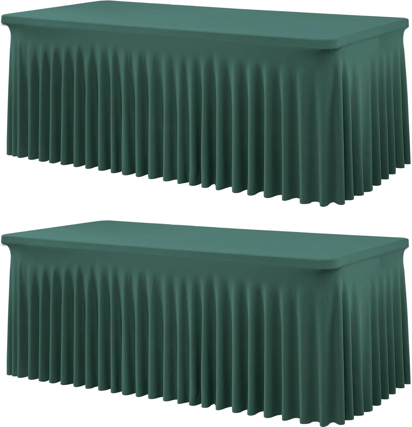 2 Pack Hunter Green Spandex Tablecloths for 6 Foot Rectangle Tables, Wrinkle Free Fitted Table Cover 6ft Green Stretchy Table Clothes with Skirt for Parties Weddings Birthday Banquet Baby Shower