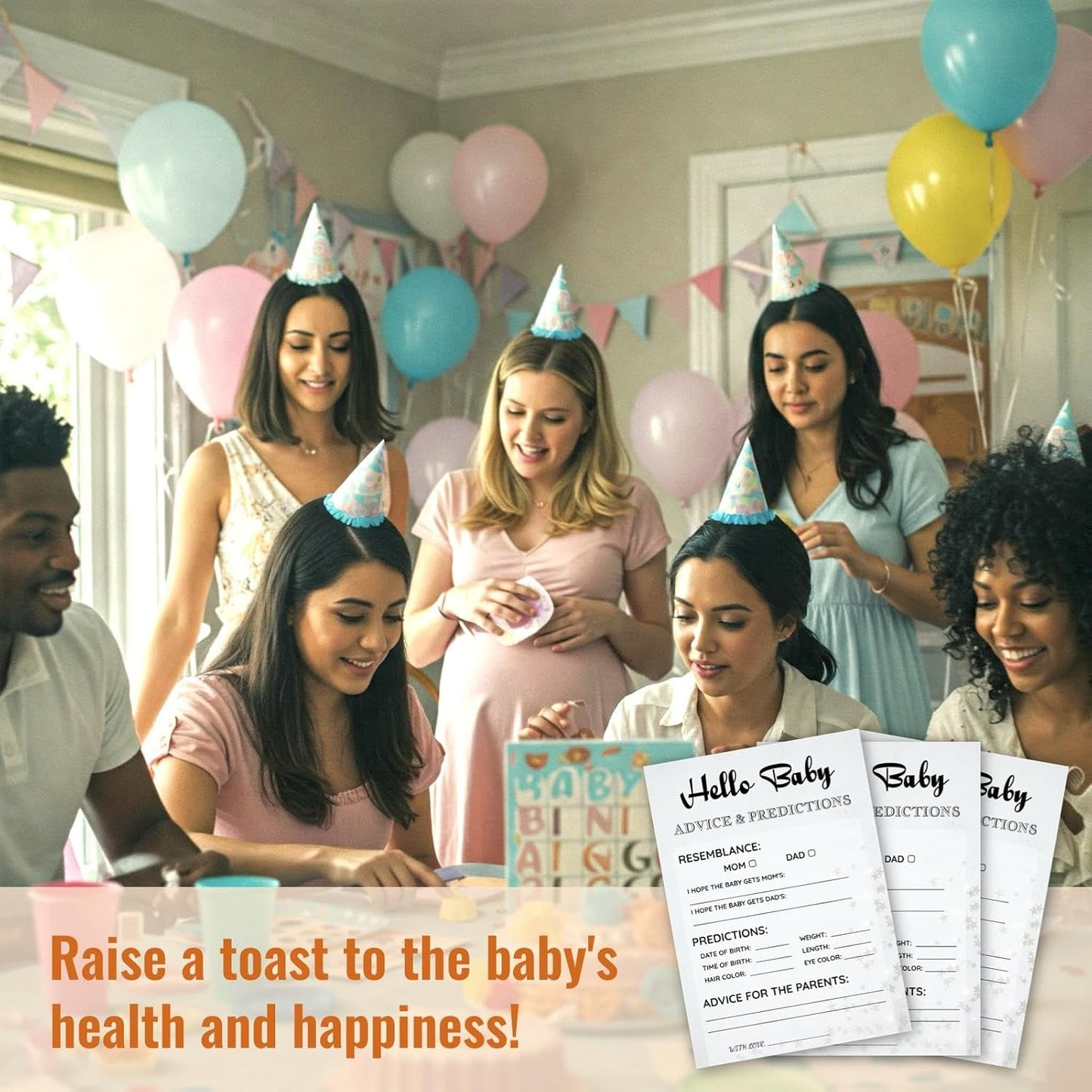 Baby Shower Advice Predictions Resemblance Cards - 30 Player Party Games - Minimalist Light Gray Stars Design - Ready to Play Family Friend 5x7 Inch (Predictions)