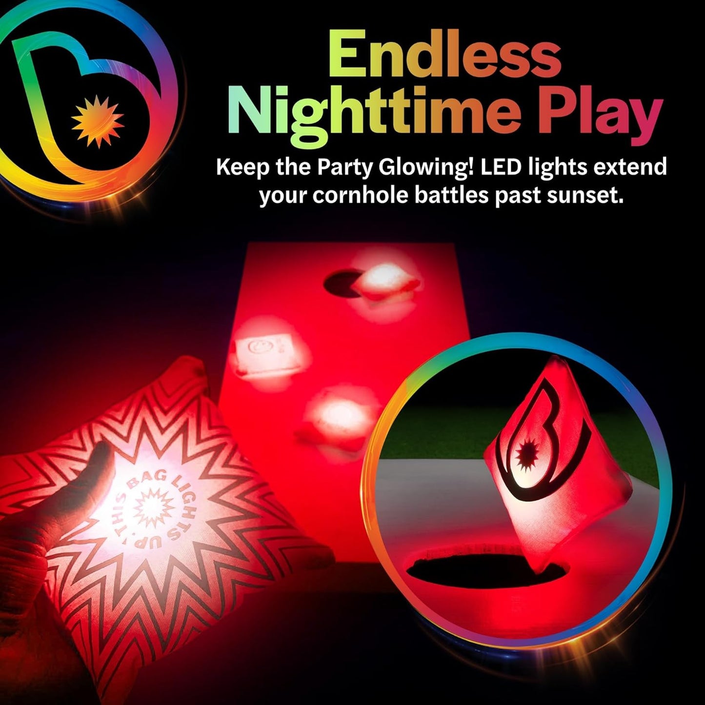 Brightz BagBrightz LED Cornhole Bags, 4-Pack - Cornhole Bean Bags That Light Up - Next Level Gameplay Experience! - 6+ Hours of Glow Time - Sold in Packs of 4 - Select Your Team Colors!