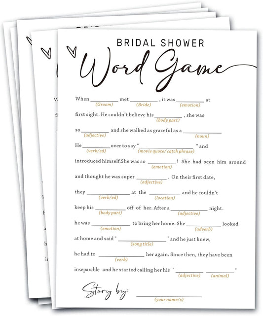 Wedding Shower Games Cards, Bridal Shower Word Game, Bridal Shower Games 25 Guests, Engagement Party Wedding Games for Guests, Minimalist White Wedding Party Supplies - A17